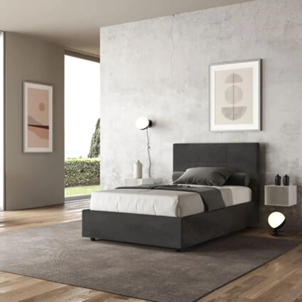 Letto una piazza e mezza senza rete imbottito 120x200 microfibra grigio Mika