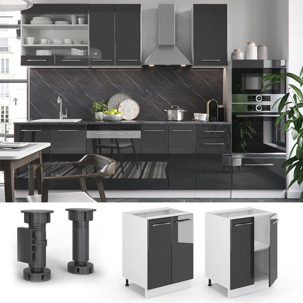 Mobiletto base cucina Fame-Line Antracite lucido/Bianco 60 cm, PL Marmo Vicco