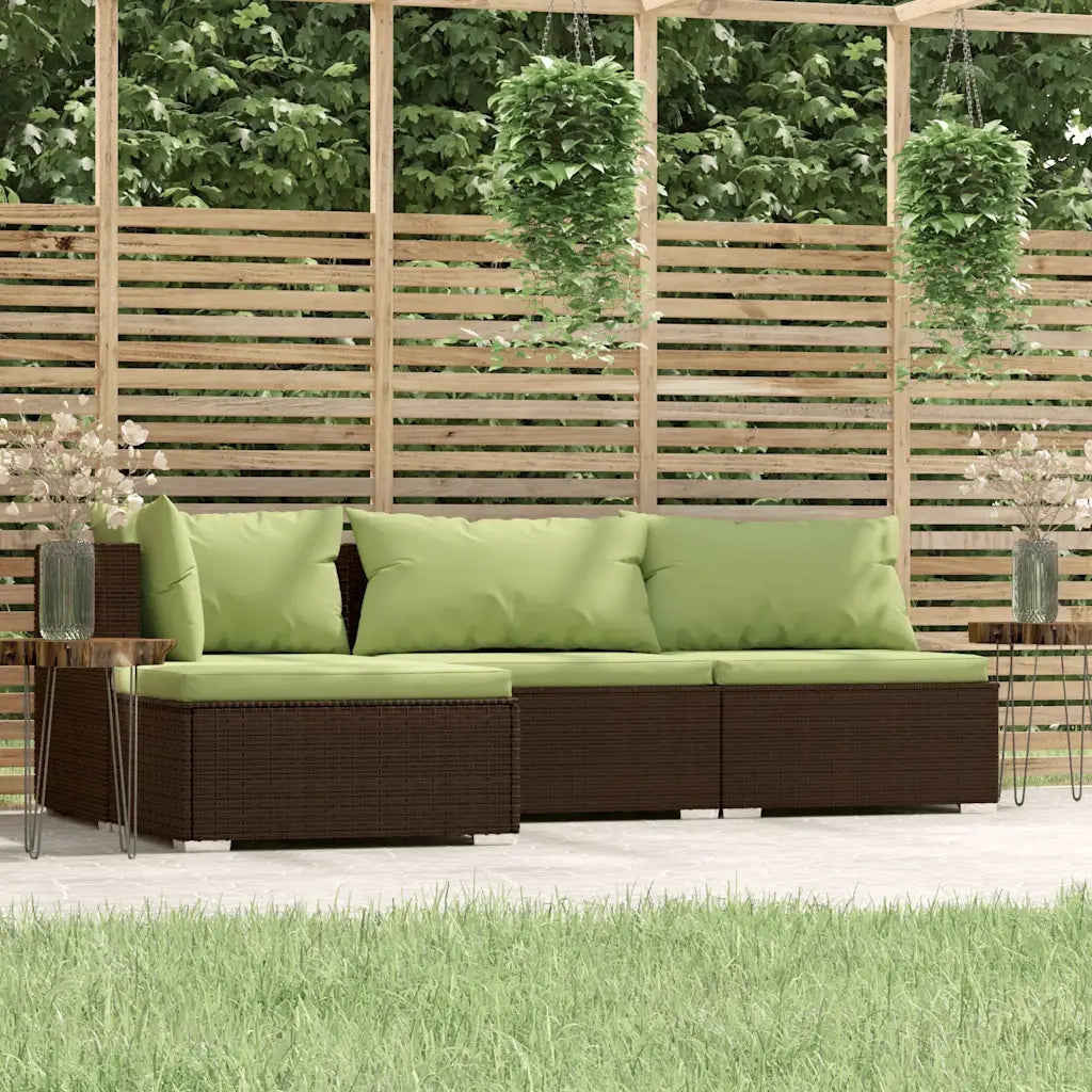 Set Mobili da Giardino 4 pz con Cuscini in Polyrattan Marrone 317556