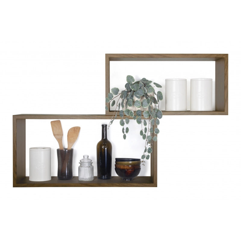 Set di 2 Mensole da Muro, Pensile Bagno, Mensola da Parete, Scaffale da Parete, Rovere Tabacco, 70x35 p20 cm e 60x30 p20 cm - Bis Rettangolo Bislungo