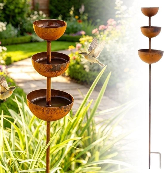 Regolatore di acqua di pioggia, raccolta acqua di pioggia, 68 cm, vasca per insetti, giardino, metallo, decorazione giardino, look patina, raccolta acqua di pioggia per uccelli e insetti, giardino di fiori, terrazzo, balcone
