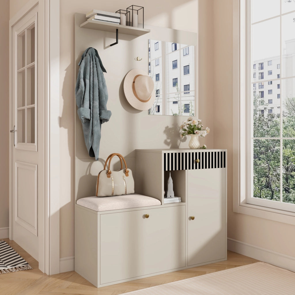 Mobile Ingresso con Specchio, Scarpiera e Panca ¨C MINIMAL ¨C 110x185,5x37