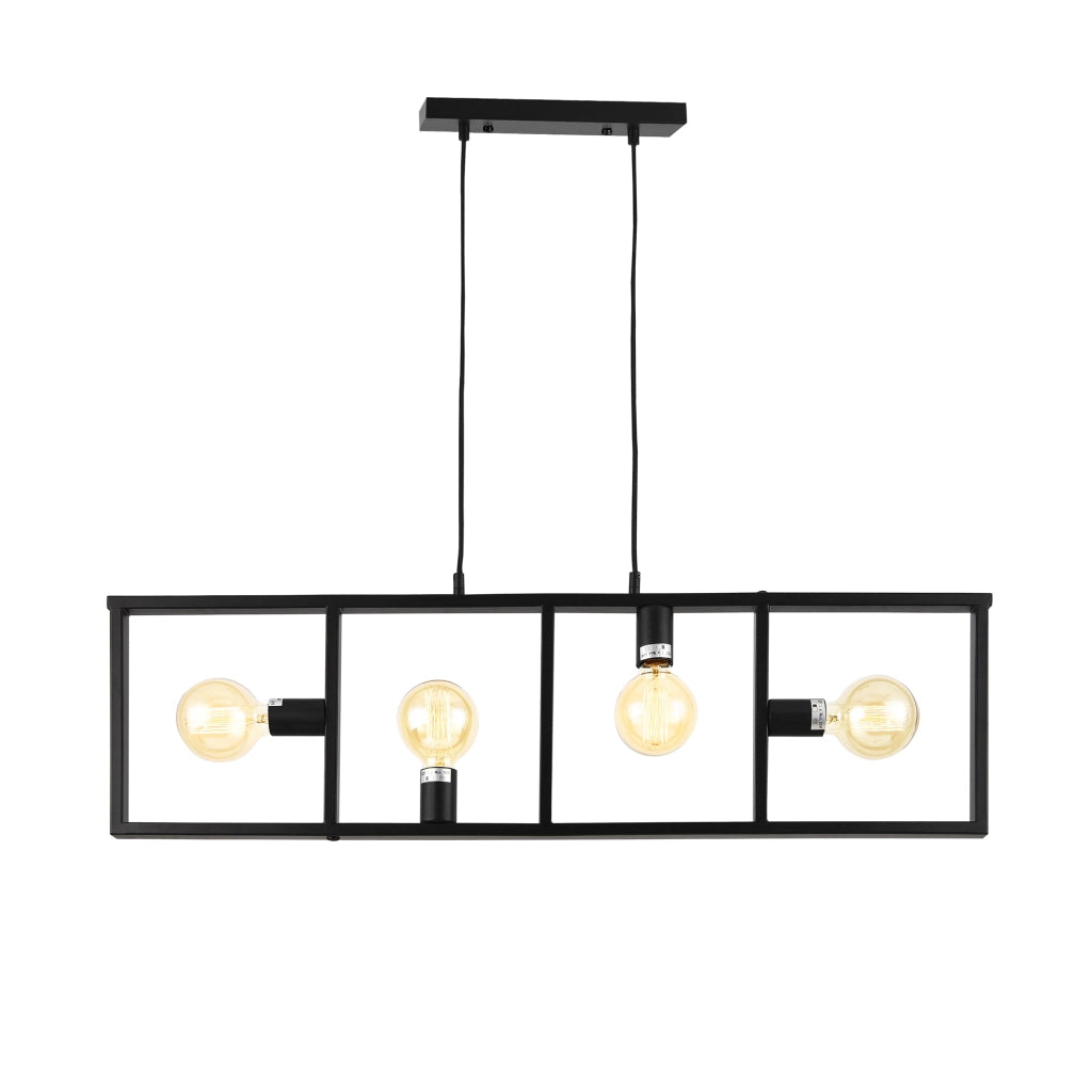 Lampada a Sospensione 'Argos' con 4 Fonti Luce Senza Paralume - Lampadario Nero in Stile industriale Regolabile in Altezza - Telaio Rettangolare in Metallo - lux.pro