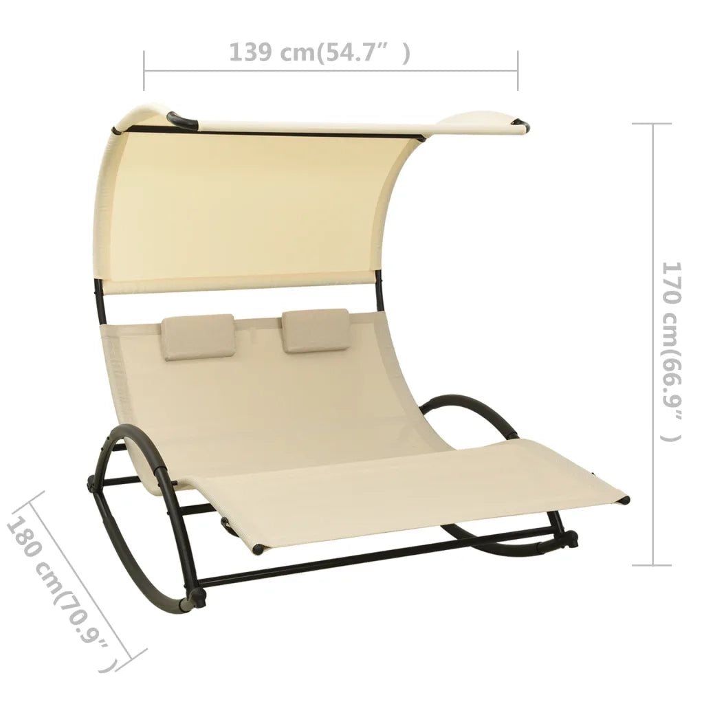 Lettino Prendisole Doppio con Baldacchino in Textilene Crema 310548