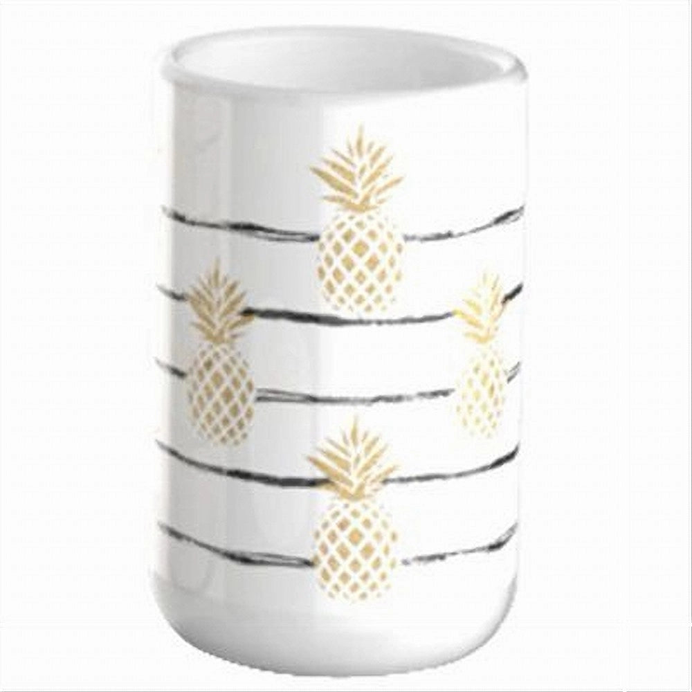 Trade Shop - Bicchiere Portaspazzolino Ananas Bianco Accessorio Arredo Bagno 6.8x10.8cm 69753 -