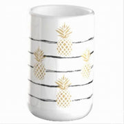 Trade Shop - Bicchiere Portaspazzolino Ananas Bianco Accessorio Arredo Bagno 6.8x10.8cm 69753 -
