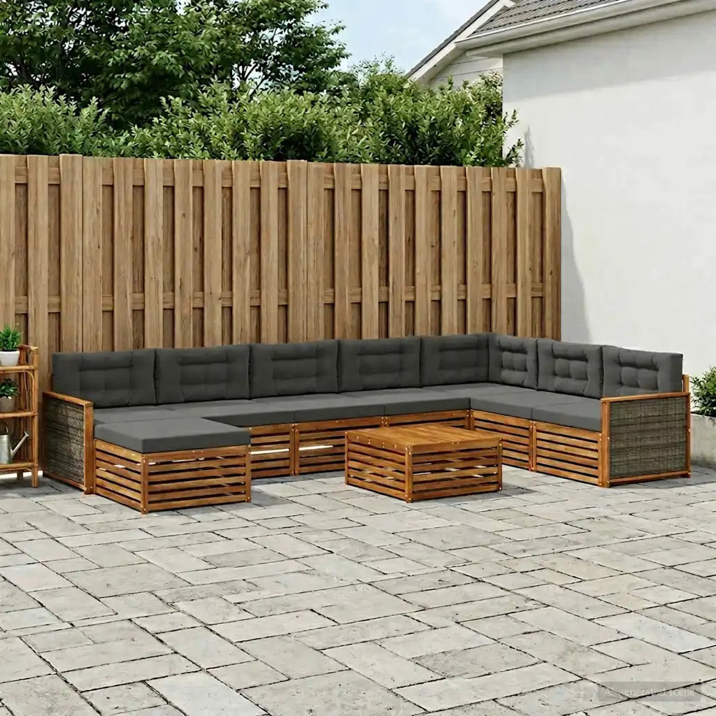 Set di divani da esterno con cuscino 9 pcs Naturale e Antracite 3383740