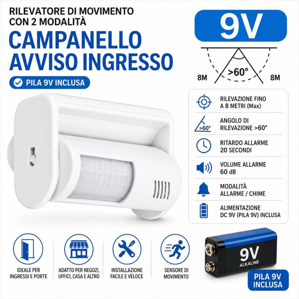 Campanello Avviso Ingresso Pila 9V Incluso