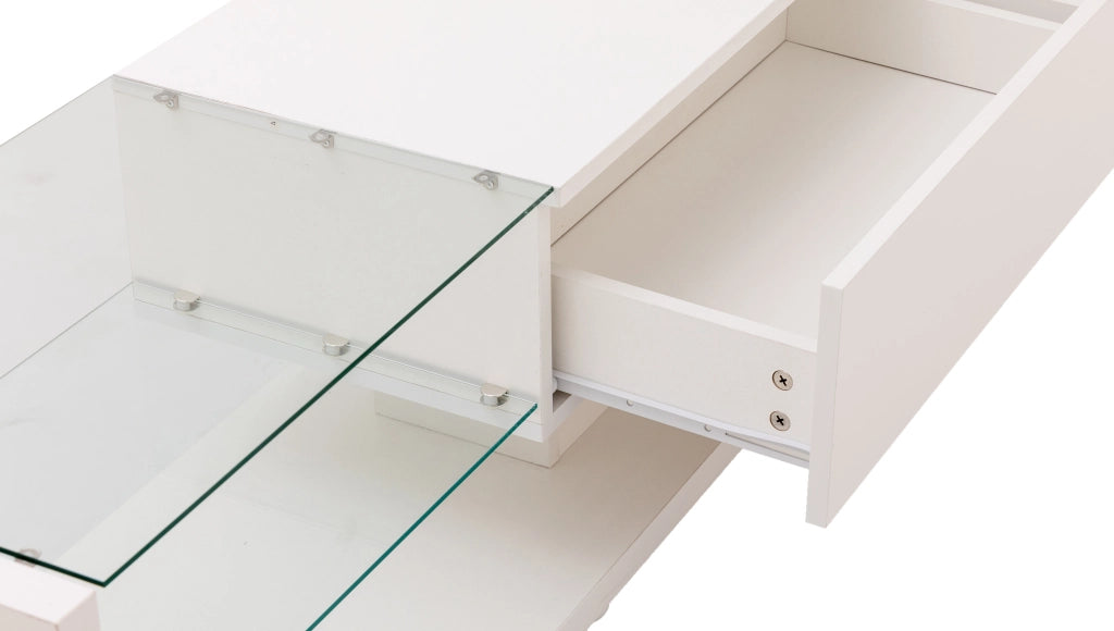 Mobile TV con LED ¨C MINIMAL ¨C Bianco Lucido, Vetro, Design Moderno