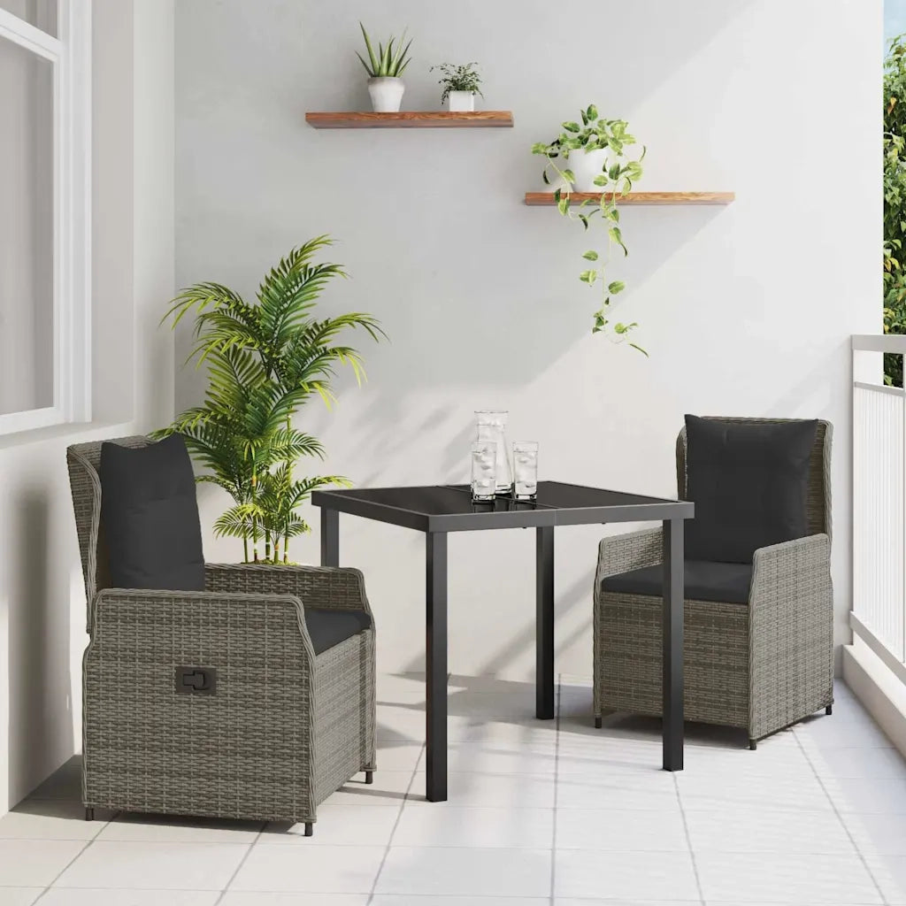 Set da Pranzo per Giardino 3 pcs Grigio polyrattan