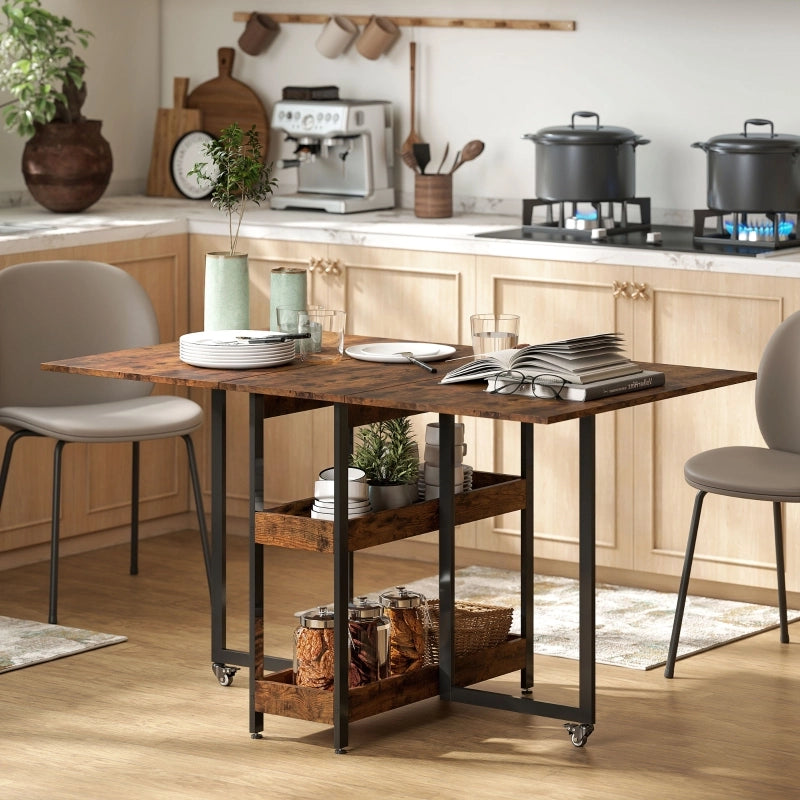Tavolo pieghevole da cucina per 2-4 persone con 2 vani aperti, mobile, marrone rustico