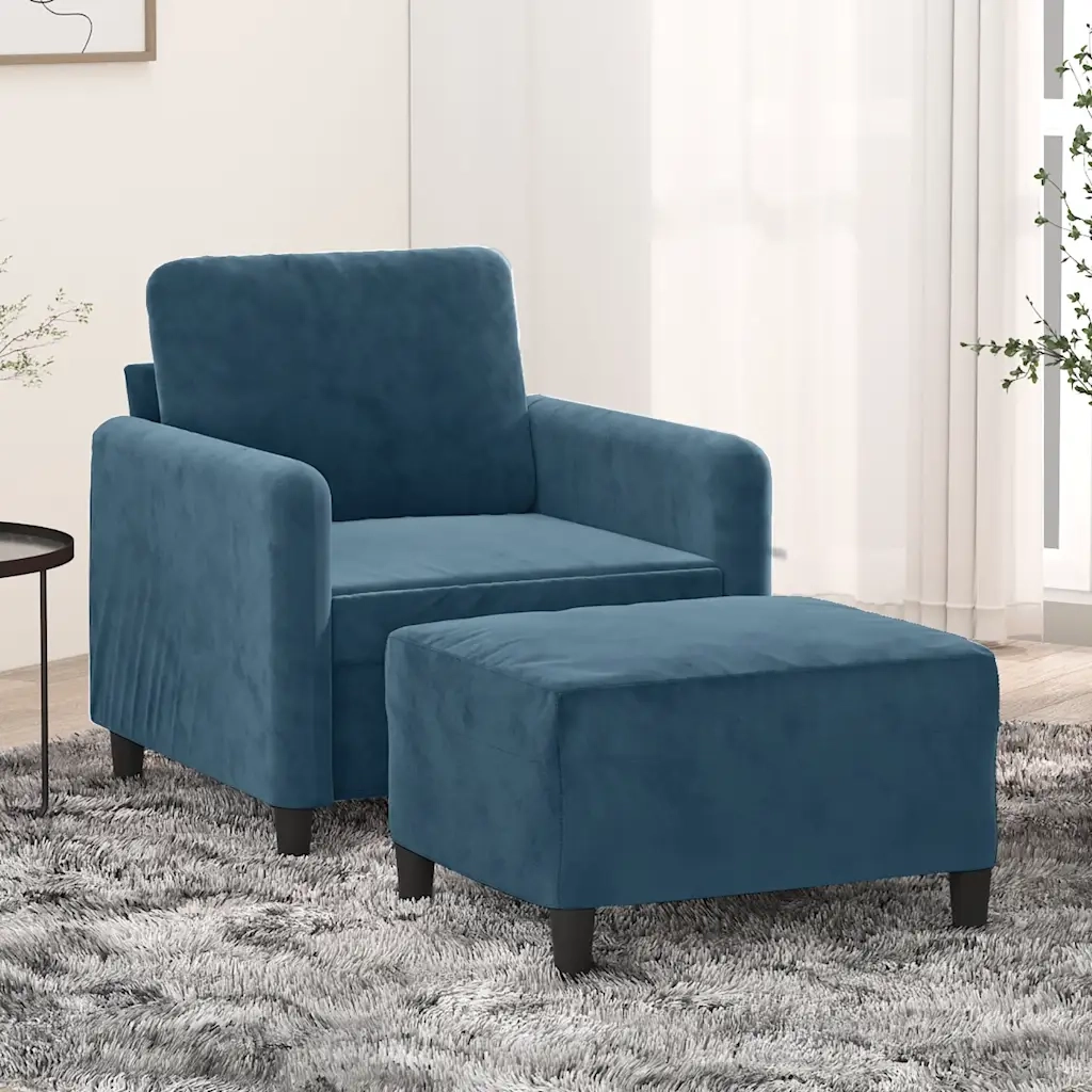 Poltrona con Poggiapiedi Blu 60 cm in Velluto