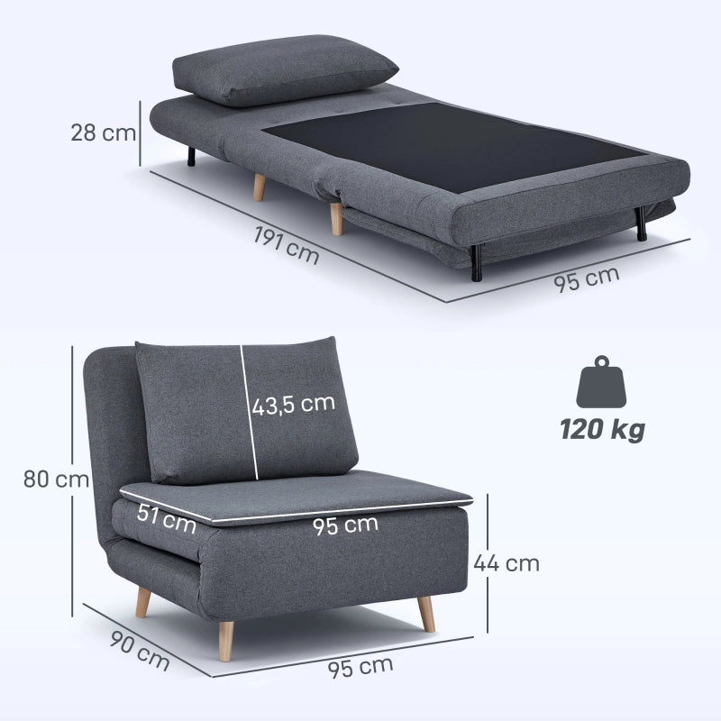 Poltrona letto 3 in 1 convertibile con schienale regolabile, grigio