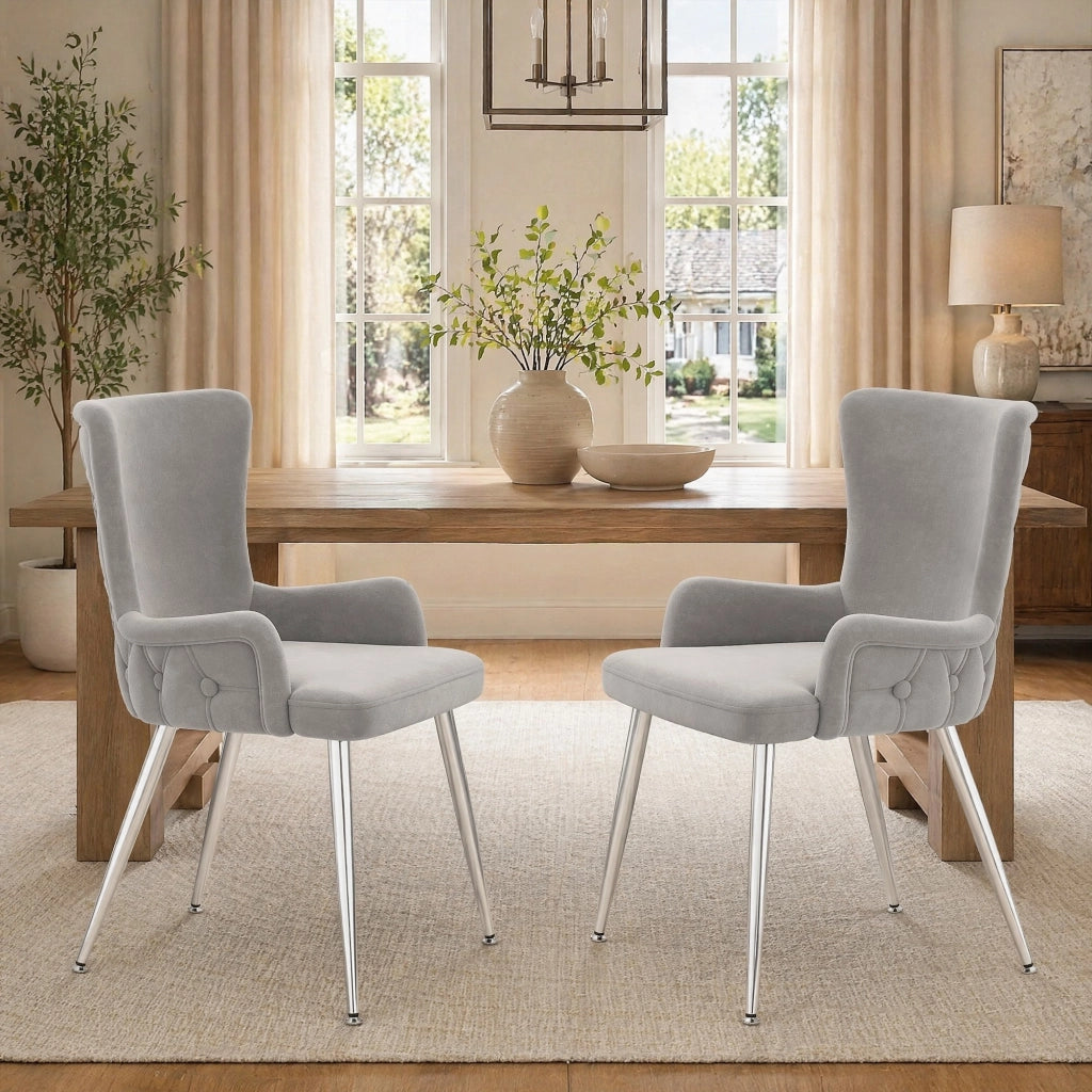 SEDIA in velluto 62,87x58,42x55,88 cm Grigio, Set da 2 pezzi