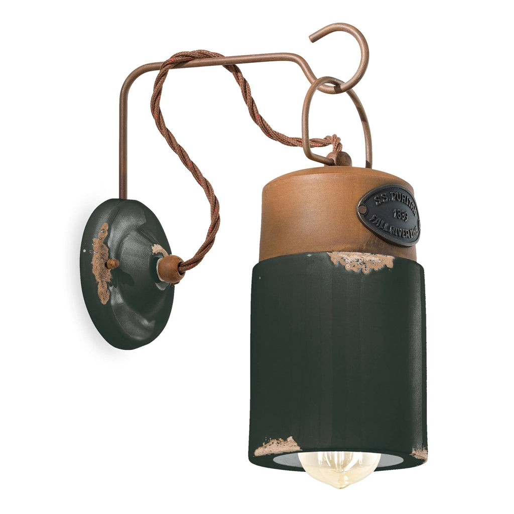 Applique Vintage Industrial Ferro E Ceramica Nero 1 Luce E27