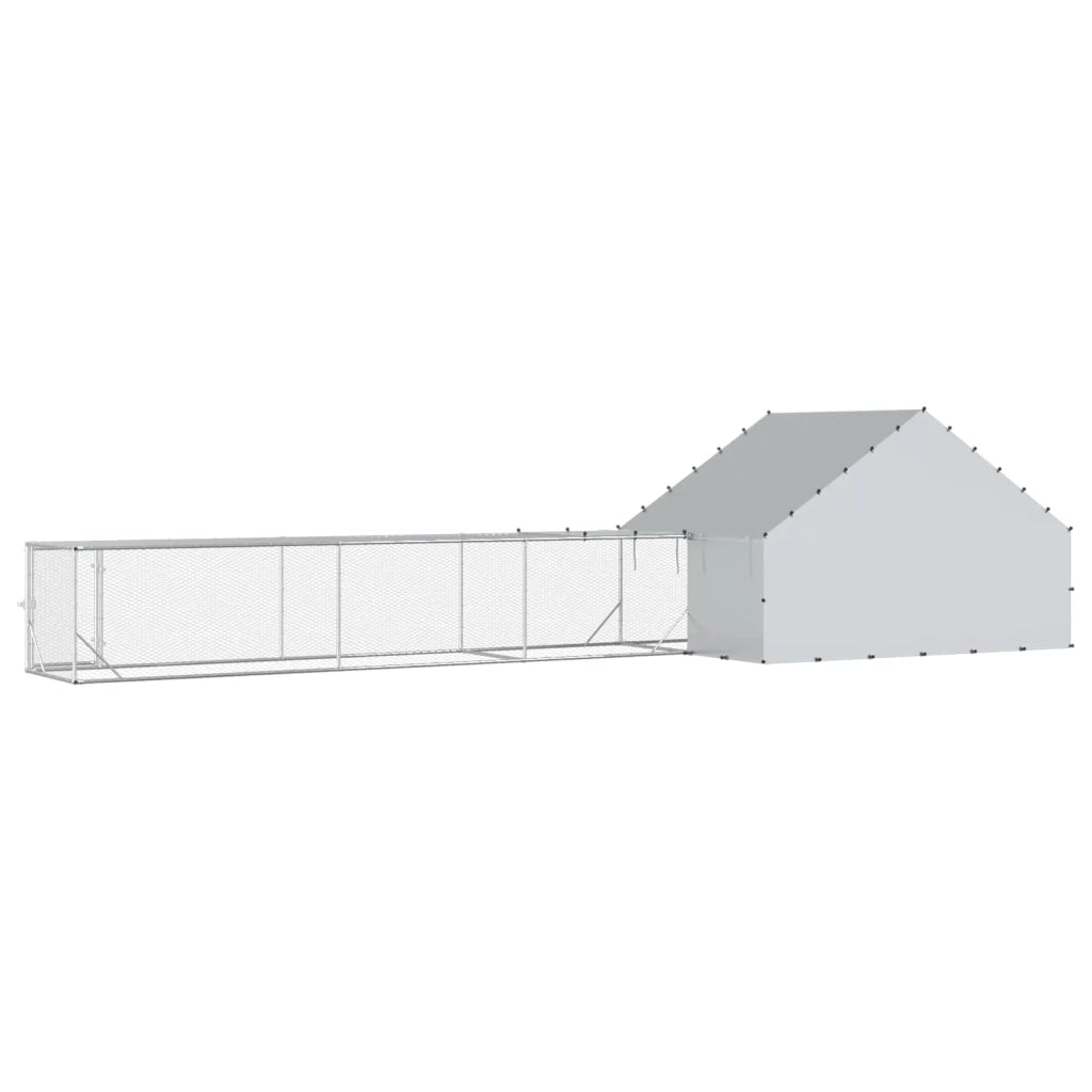 Gabbia per Galline con Tetto e Giardino 2 pz Argento 3434660