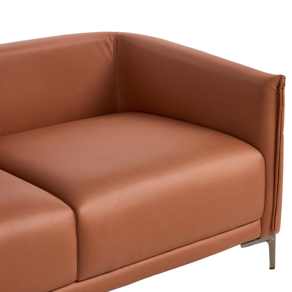 Divano a 2 posti in tessuto marrone dorato con gambe in metallo stile moderno minimalista