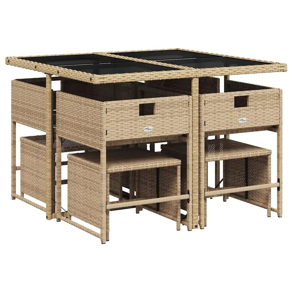 Set Pranzo da Giardino 9 pz con Cuscini Beige Misto Polyrattan