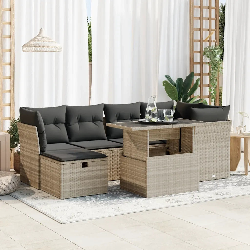 Set Divani da Giardino 7pz con Cuscini Grigio Chiaro Polyrattan 3327782