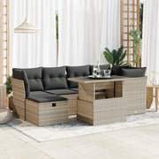Set Divani da Giardino 7pz con Cuscini Grigio Chiaro Polyrattan 3327782