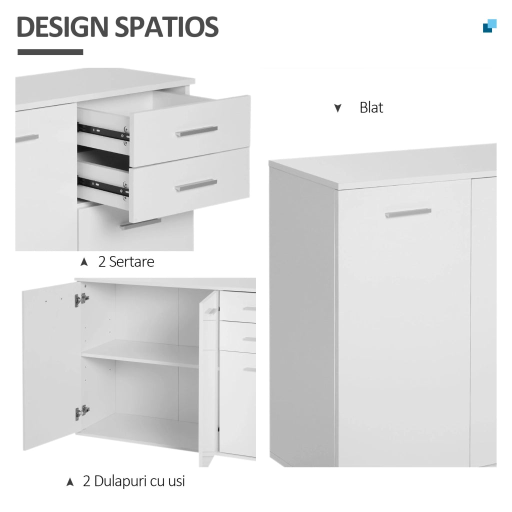 Mobile buffet con 2 cassetti e 2 ante ¨C Xylo ¨C Bianco con ripiani regolabili