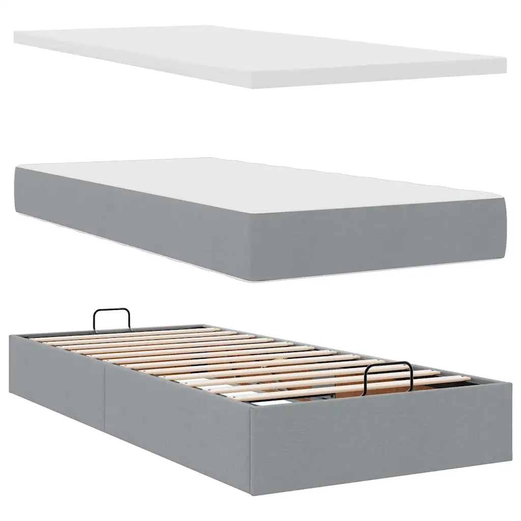 Pouf Letto con Materasso e LED Grigio Chiaro 90x200 cm Tessuto 3314141