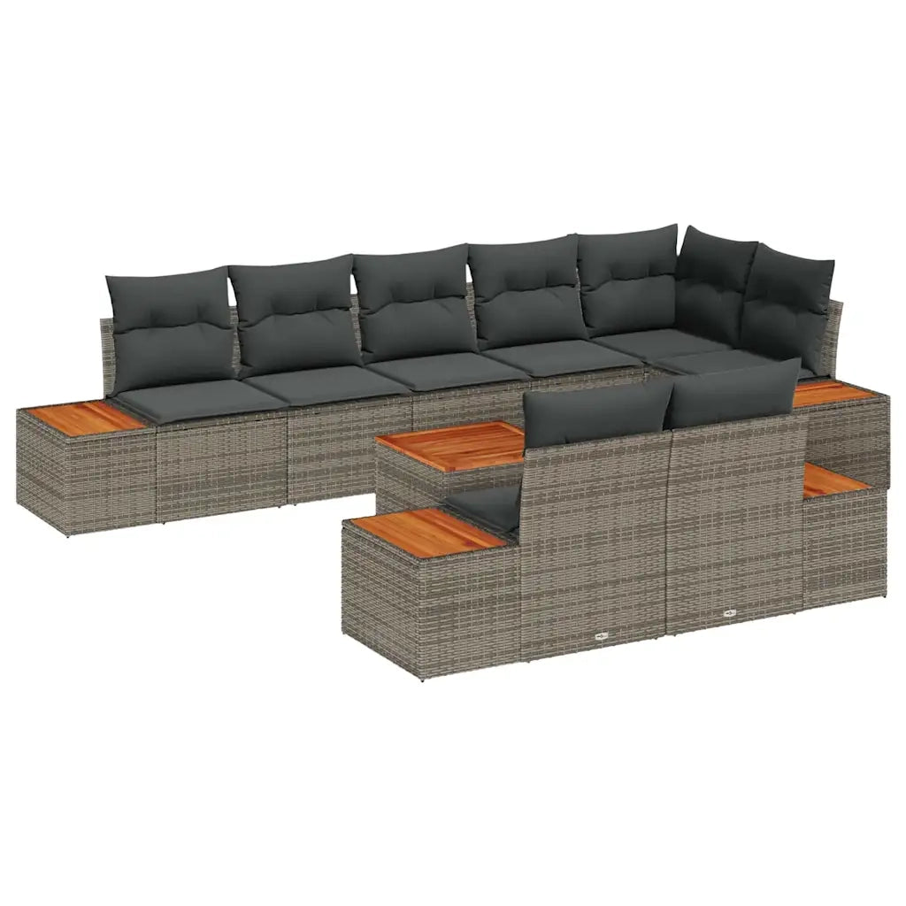 Set Divano da Giardino con cuscino 9 pcs Grigio Poly Rattan