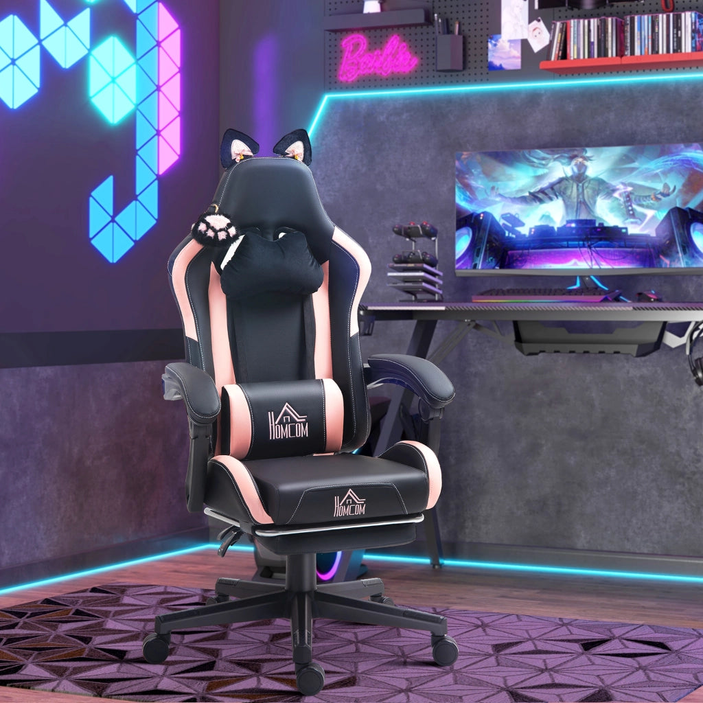 Sedia Gaming Reclinabile con Poggiapiedi ¨C Xylo ¨C Finta Pelle Rosa e Nero 65x62x116-124 cm