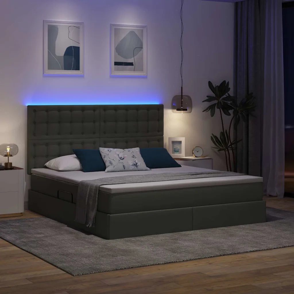 Letto con contenitore e LED con led Grigio scuro 180 x 200 cm