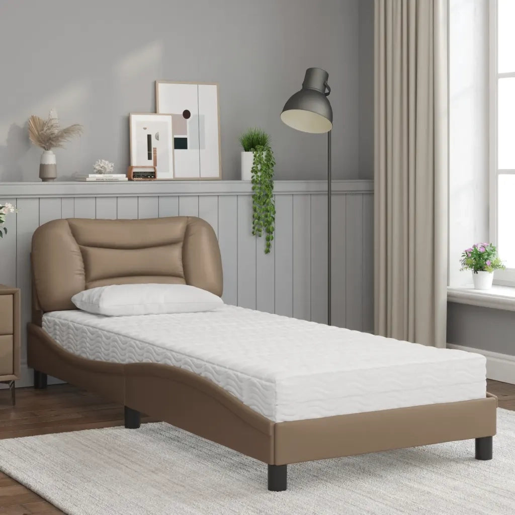 Letto con Materasso Hvar Cappuccino 90x200 cm in Similpelle
