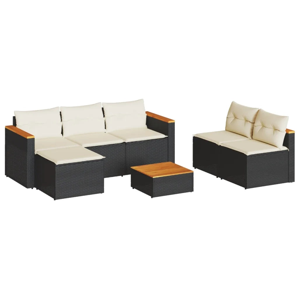 Set Divani da Giardino 5 pz con Cuscini Nero Polyrattan Acacia