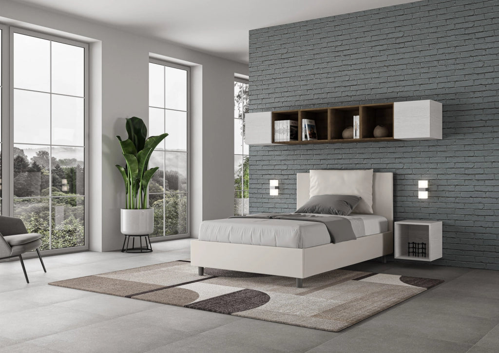 BS COM Letto una piazza e mezza senza rete imbottito 120x200 similpelle bianco