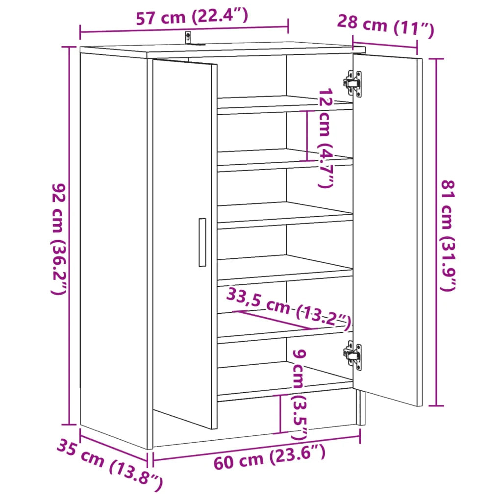 Scarpiera mobile contenitore per scarpe mobile per ingresso/corridoio/soggiorno legno invecchiato 60 x 35 x 92 cm legno ingegnerizzato marrone 02_0022110