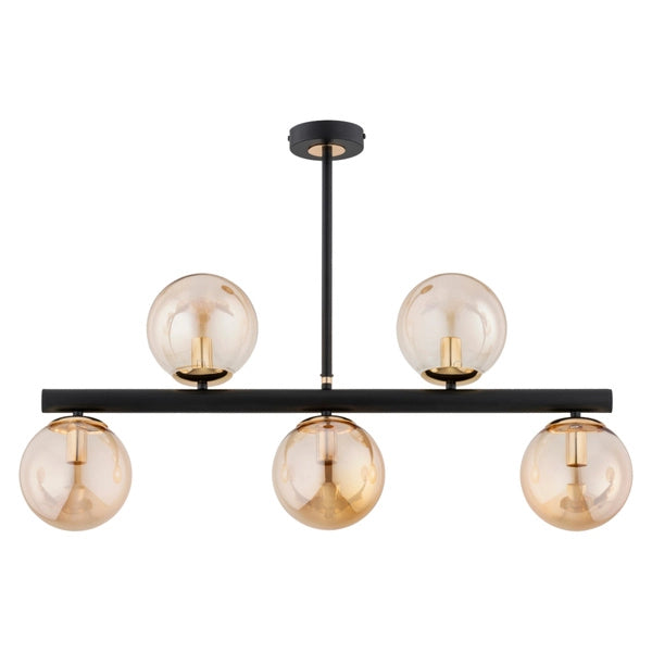 Plafoniera moderna nera oro con sfere Tukane 5xE14
