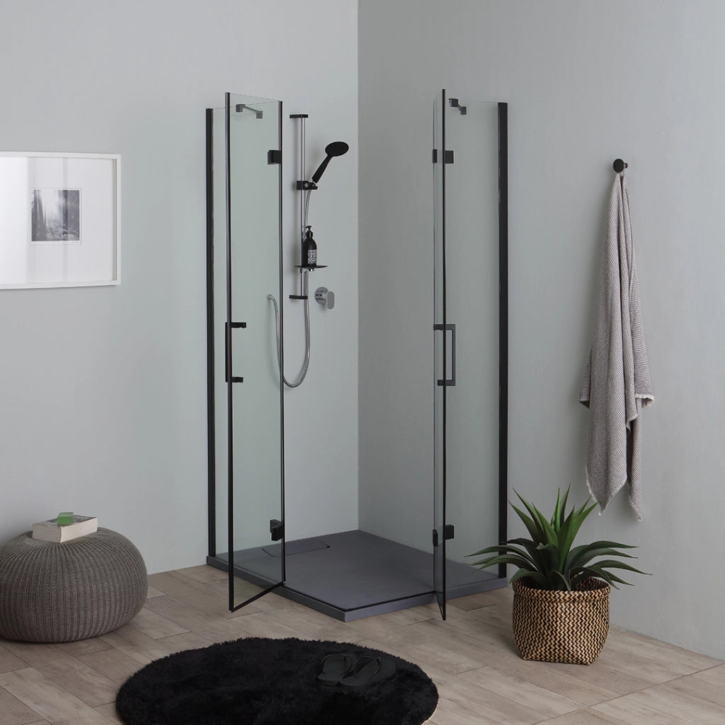 Cabina doccia nera 90x70 vetro trasparente