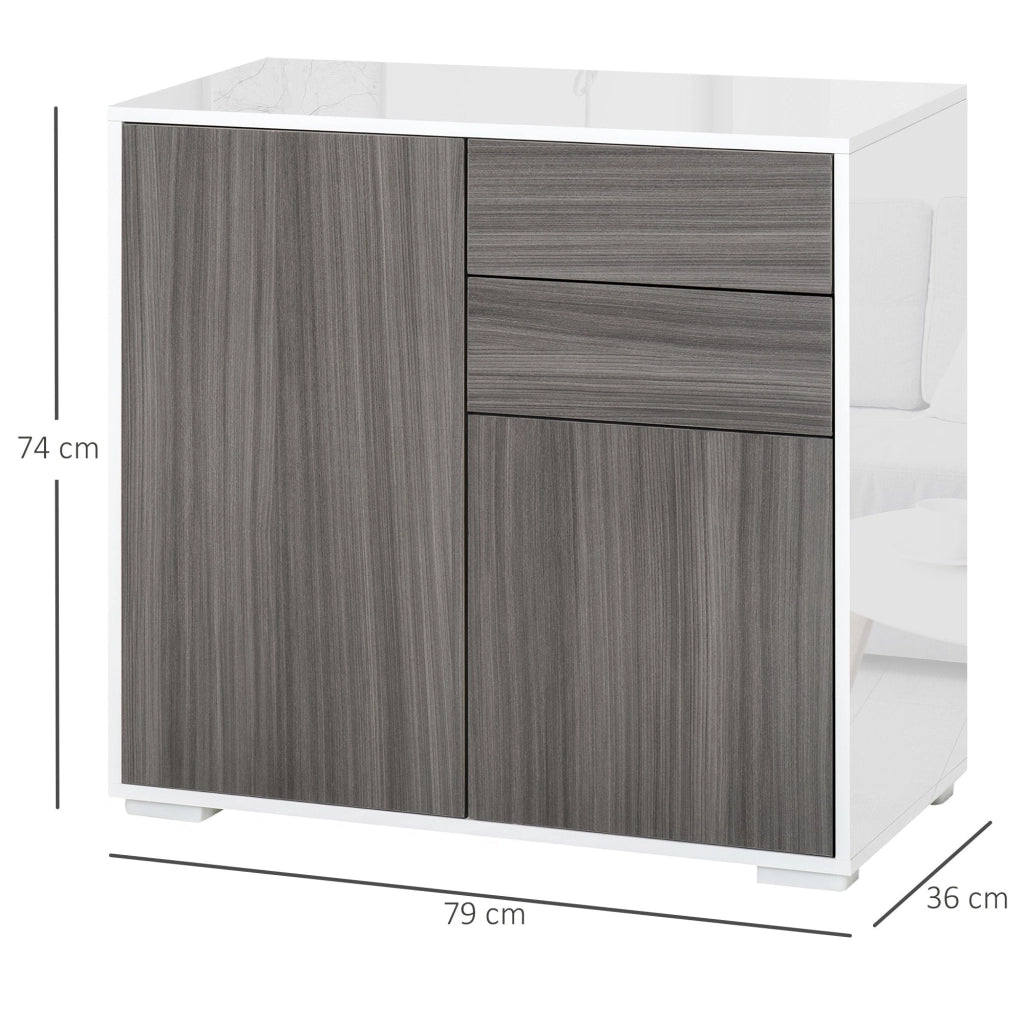 Mobile Multiuso 79x36x74 cm 2 Cassetti 2 Ante  Grigio e Bianco