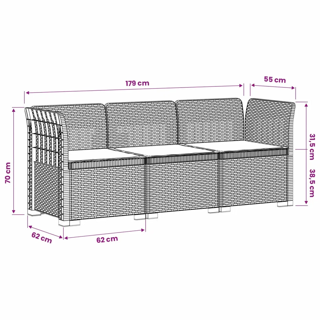 Divano da giardino 3 posti con cuscini in look rattan PP 3443824