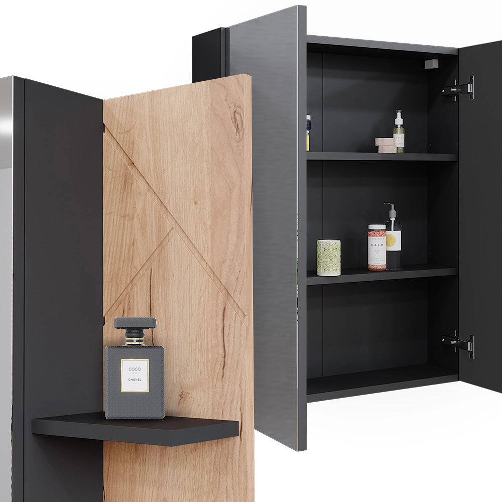 Vicco Mobile a specchio per il bagno Antracite/quercia dorata 80 x 75 cm