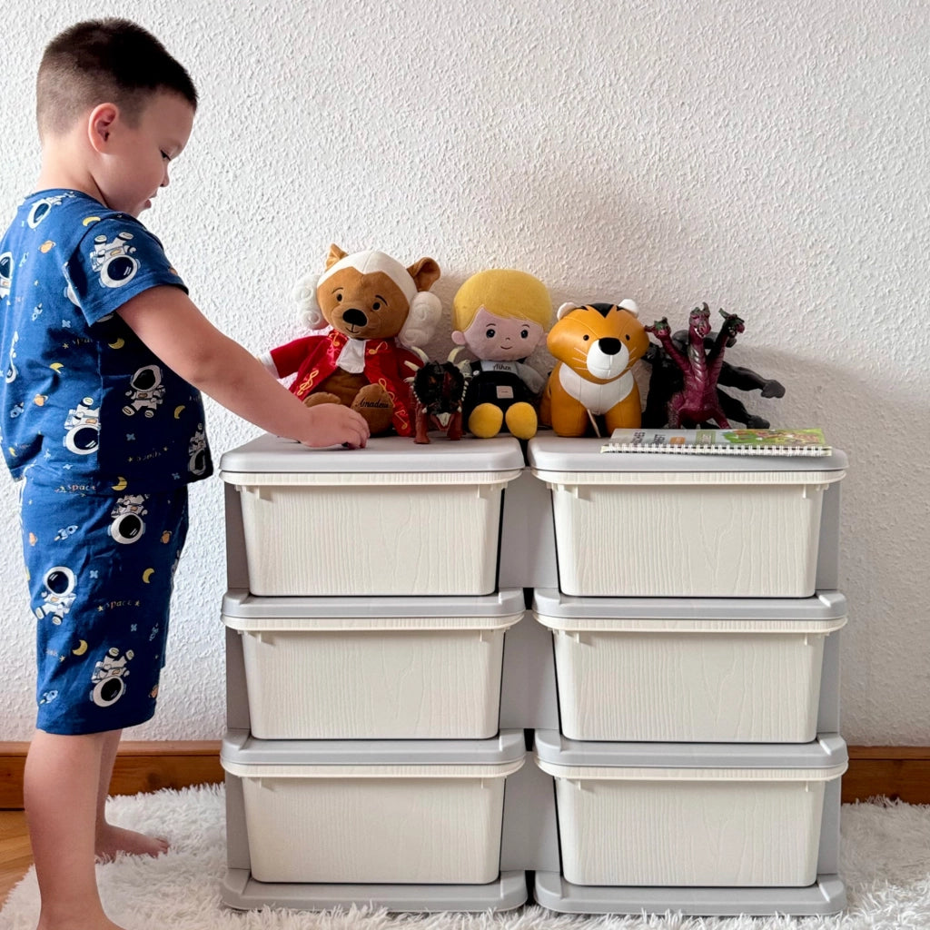 Cassettiera per bambini con 6 cassetti e scatole plastica ¨C Minimal ¨C crema 75x37x56,5cm