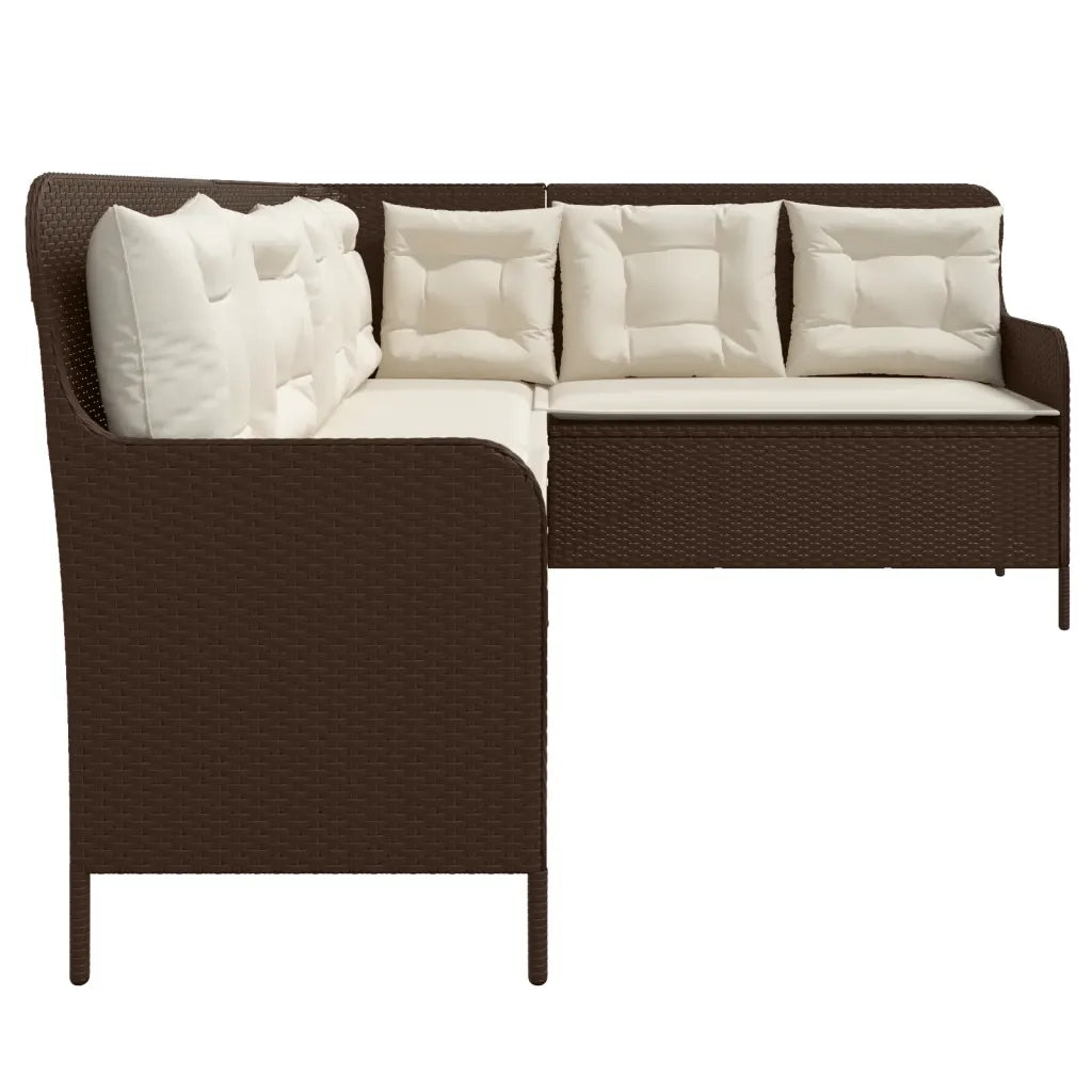 Divano da Giardino con Cuscini a L Marrone in Polyrattan 369001