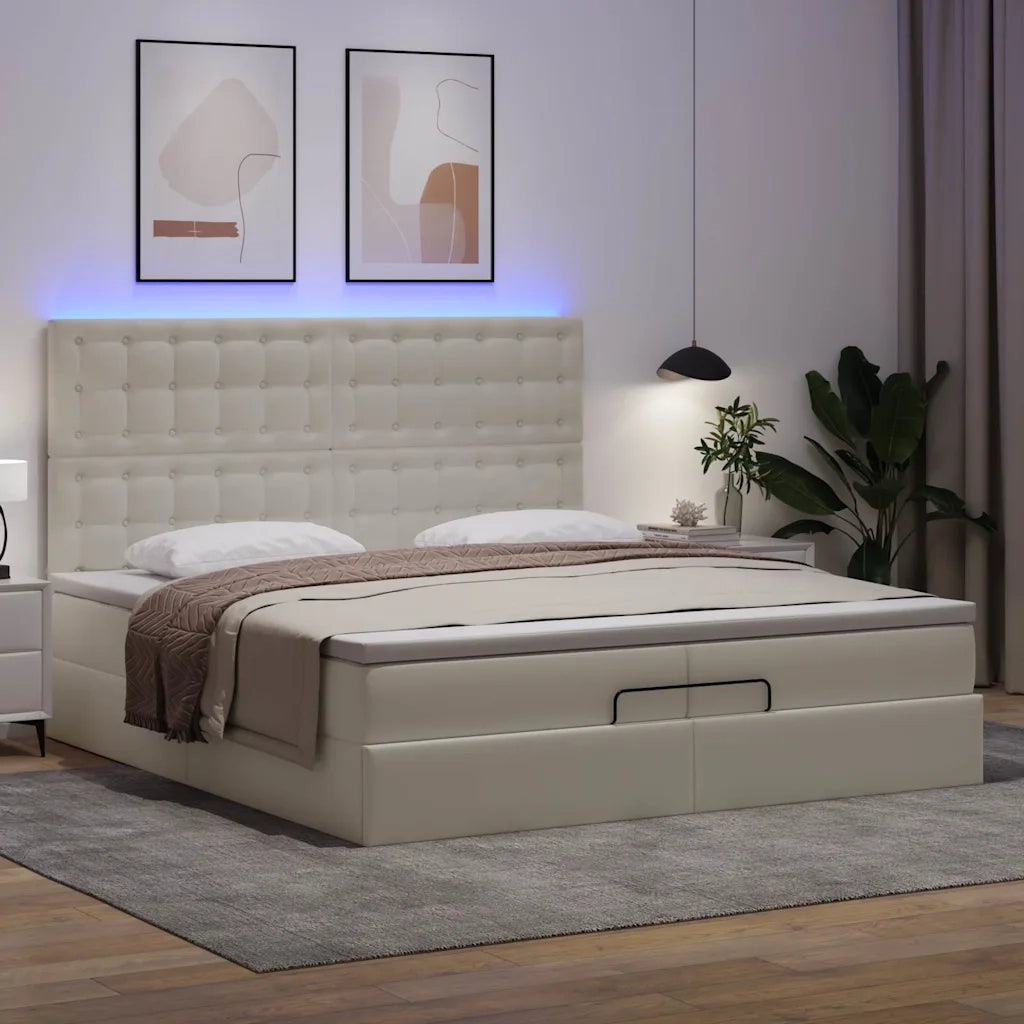 Struttura Letto Pouf con Materassi Bianco 200x200 cm Similpelle 3313871