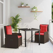 Set da Pranzo per Giardino 3 pcs Marrone Poly Rattan