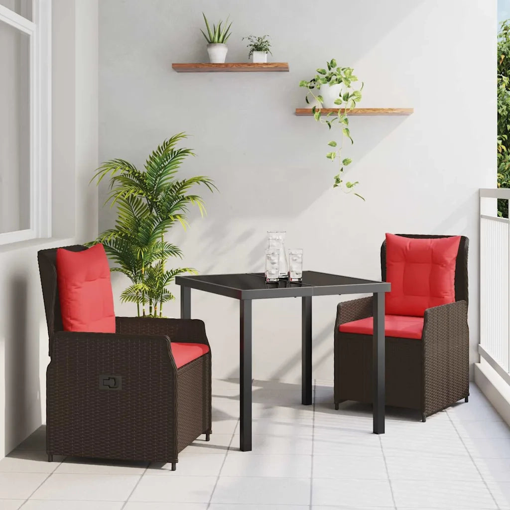 Set da Pranzo per Giardino 3 pcs Marrone Poly Rattan