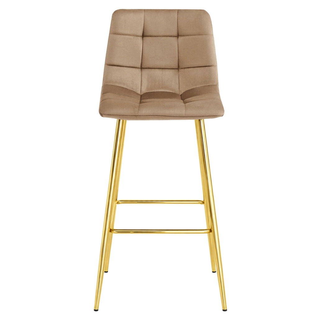 Sgabello Arceto in velluto marrone con gambe dorate