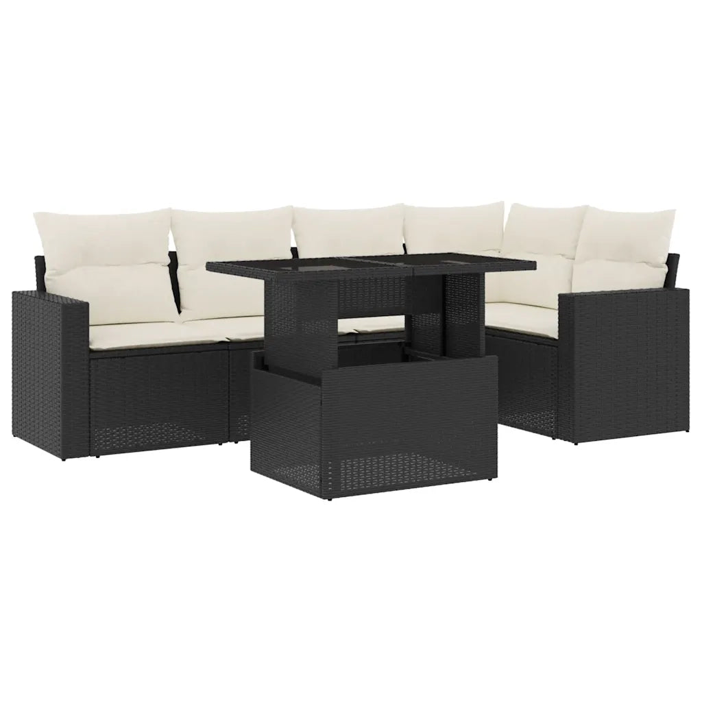 Set Divano da Giardino 6 pz con Cuscini Nero in Polyrattan 3267256