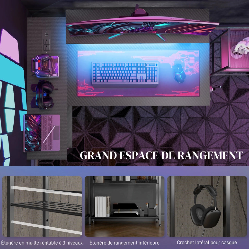 Scrivania angolare con LED e USB ¨C Xylo ¨C 107x80x90cm nero