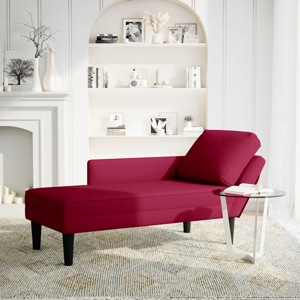 Sdraio con Cuscino e Bracciolo Destro in Velluto Rosso Vino 4009811