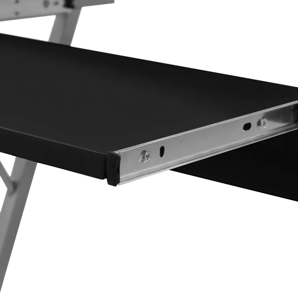 Scrivania | Tavolo da Ufficio per Computer con Ripiano Estraibile Nero