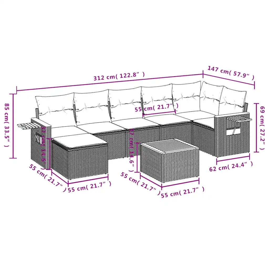 Set Divani da Giardino 8 pz con Cuscini Nero in Polyrattan 3227037