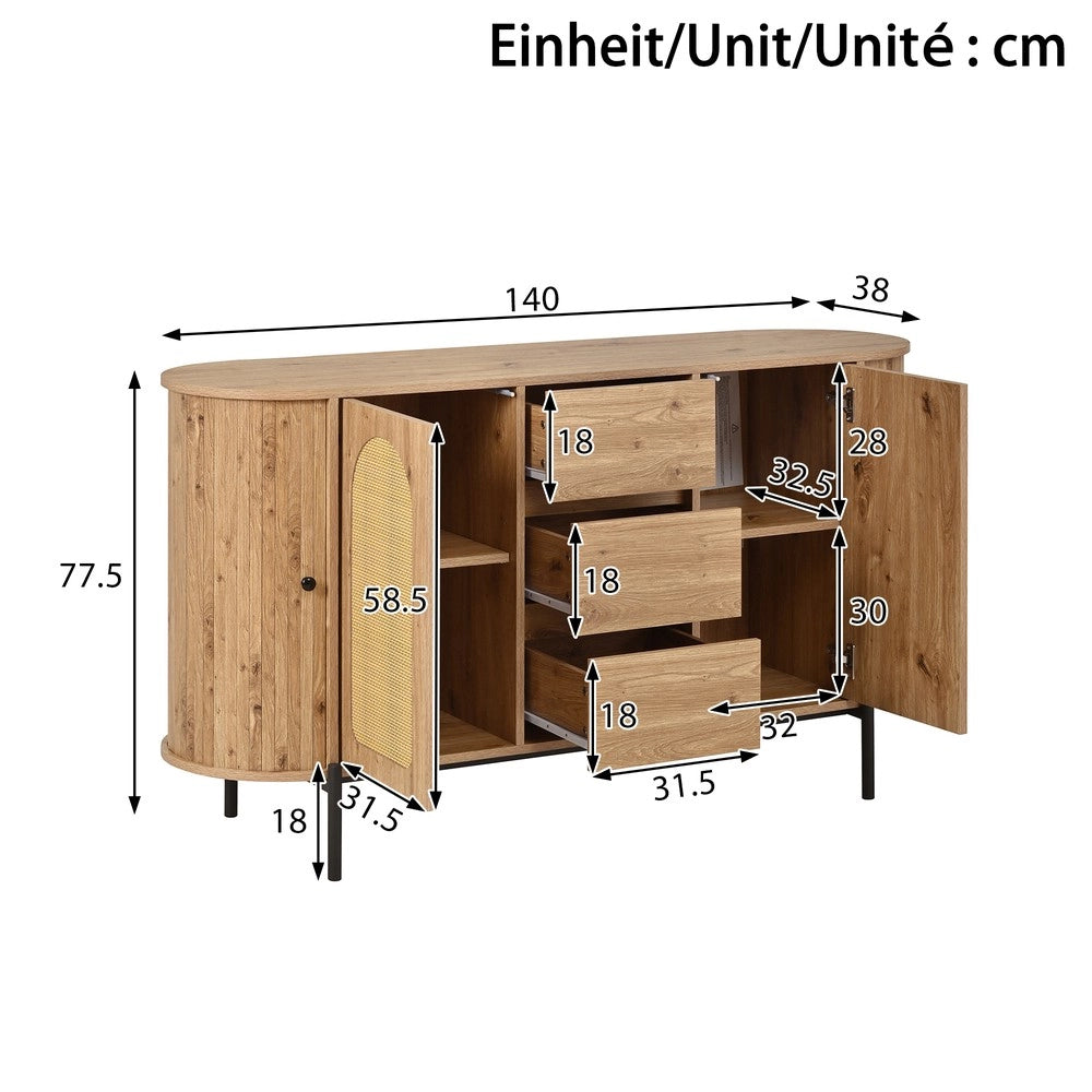 Credenza Ovale con Rattan e Cassetti ¨C MINIMAL ¨C Legno e Metallo